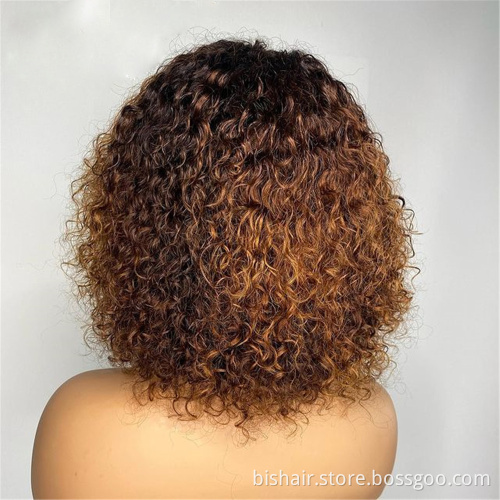 Jerry Curly Human Hair Wigs with Bangs Full Machine Made Wigs Highlight Honey Blonde Colored Wigs For Women Brazilian Remy Hair